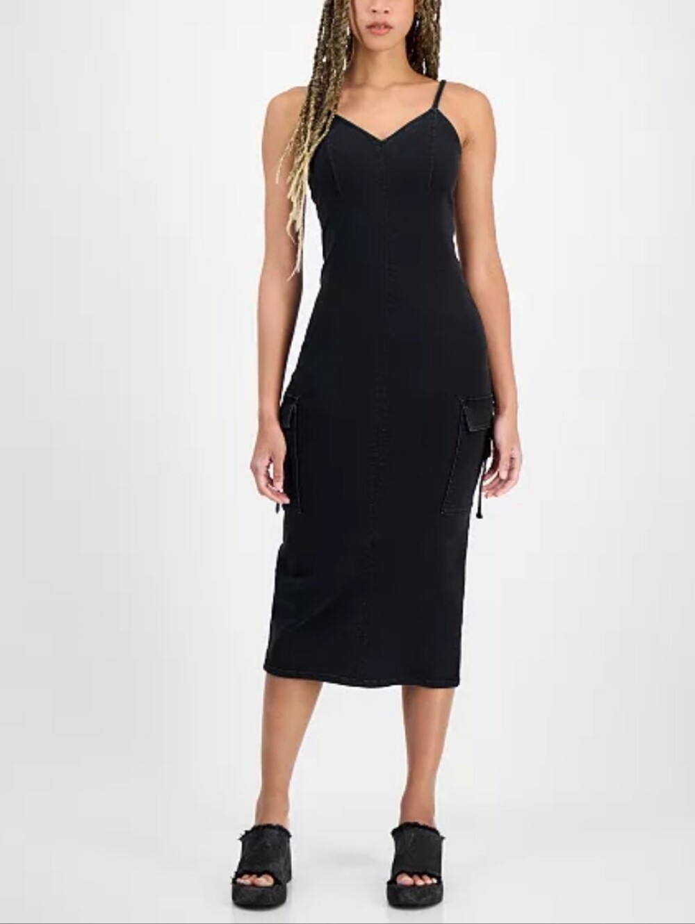 Tinseltown Cargo Bodycon Midi Dress Juniors Size Small Utility V Neck
